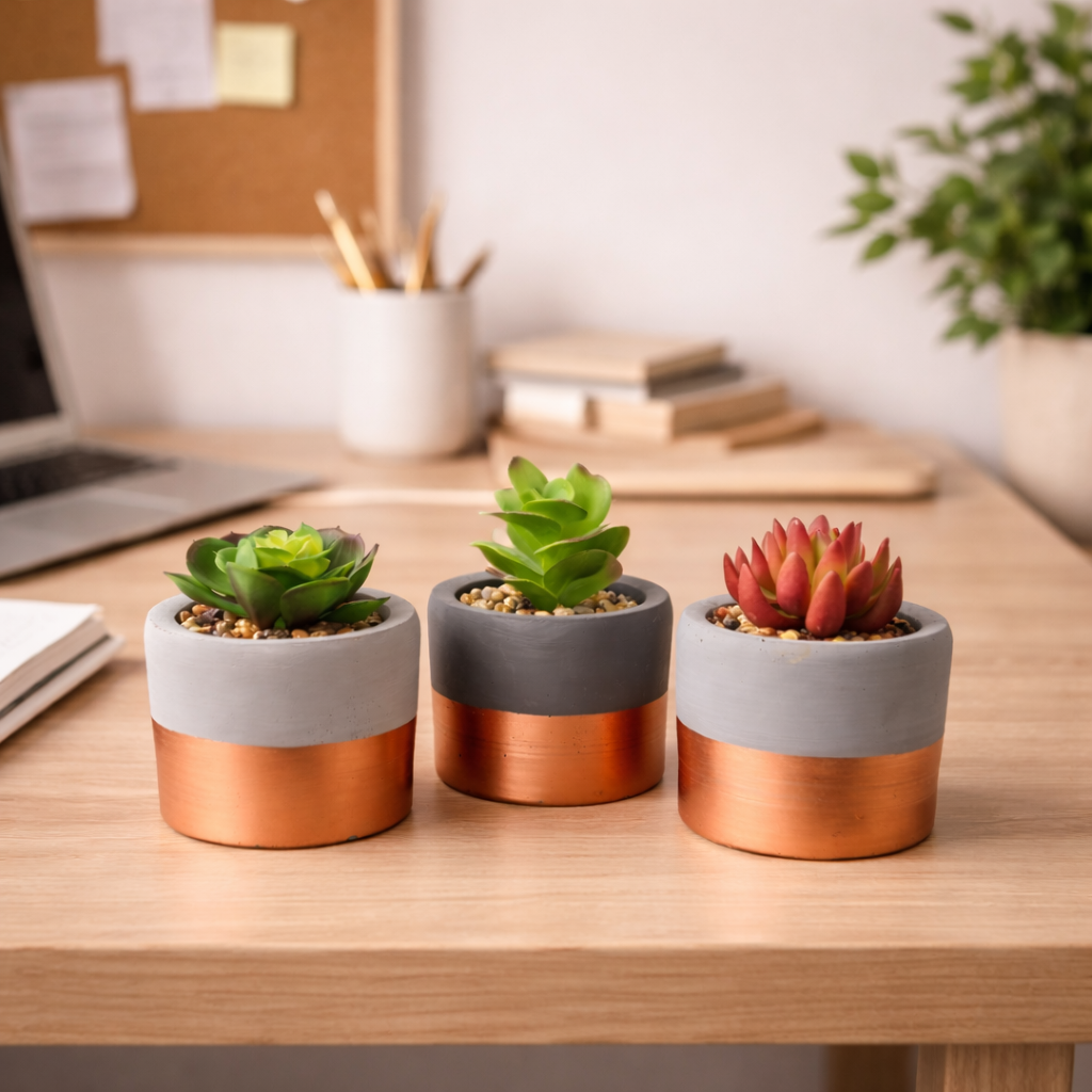Faux Succulent Trio in Stoneware Planters - 14cm